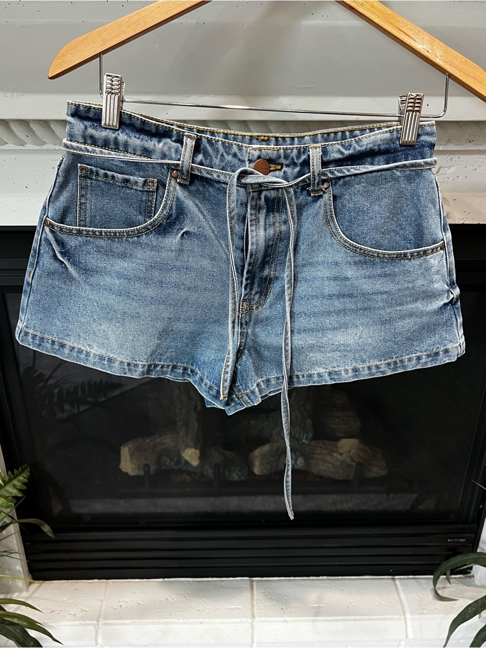 🆕 tgla Denim Tie-Waist Mini Shorts - Light Blue